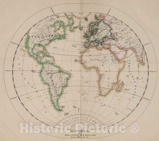 Historic Map : School Atlas - 1825 Hemisphaere de Atlantischen Oceans. - Vintage Wall Art