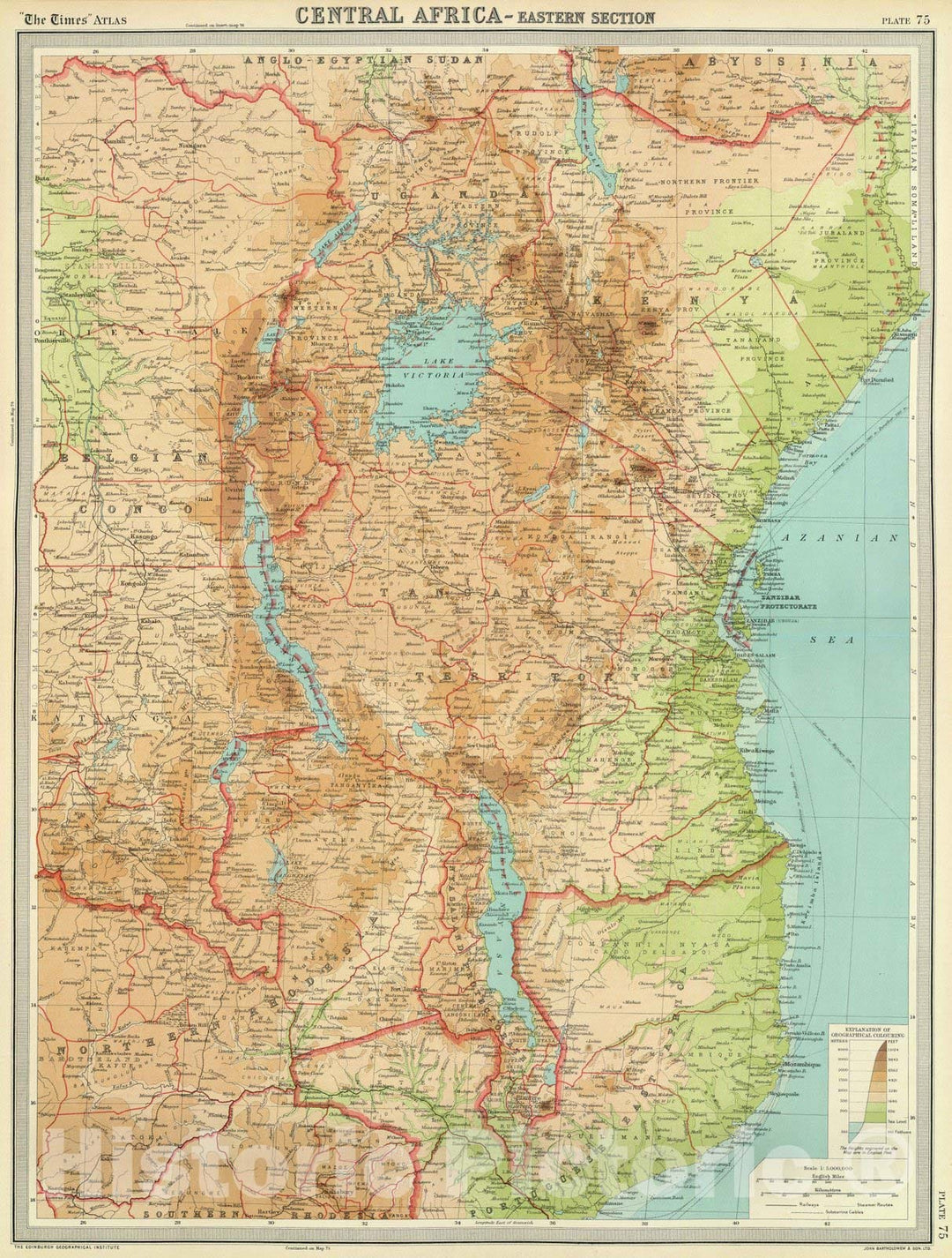 Historic Map : 1922 Central Africa - eastern section. - Vintage Wall Art