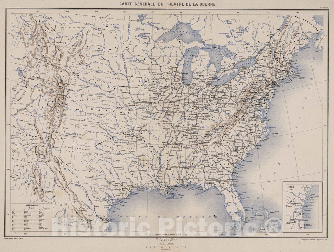 Historic Map : Georgia, 1874 Planche I. Carte Generale du Theatre de la Guerre. Cote de la Georgie. , Vintage Wall Art