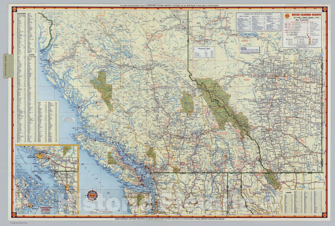 Historic Map : National Atlas - 1956 Shell British Columbia - Alberta. - Vintage Wall Art