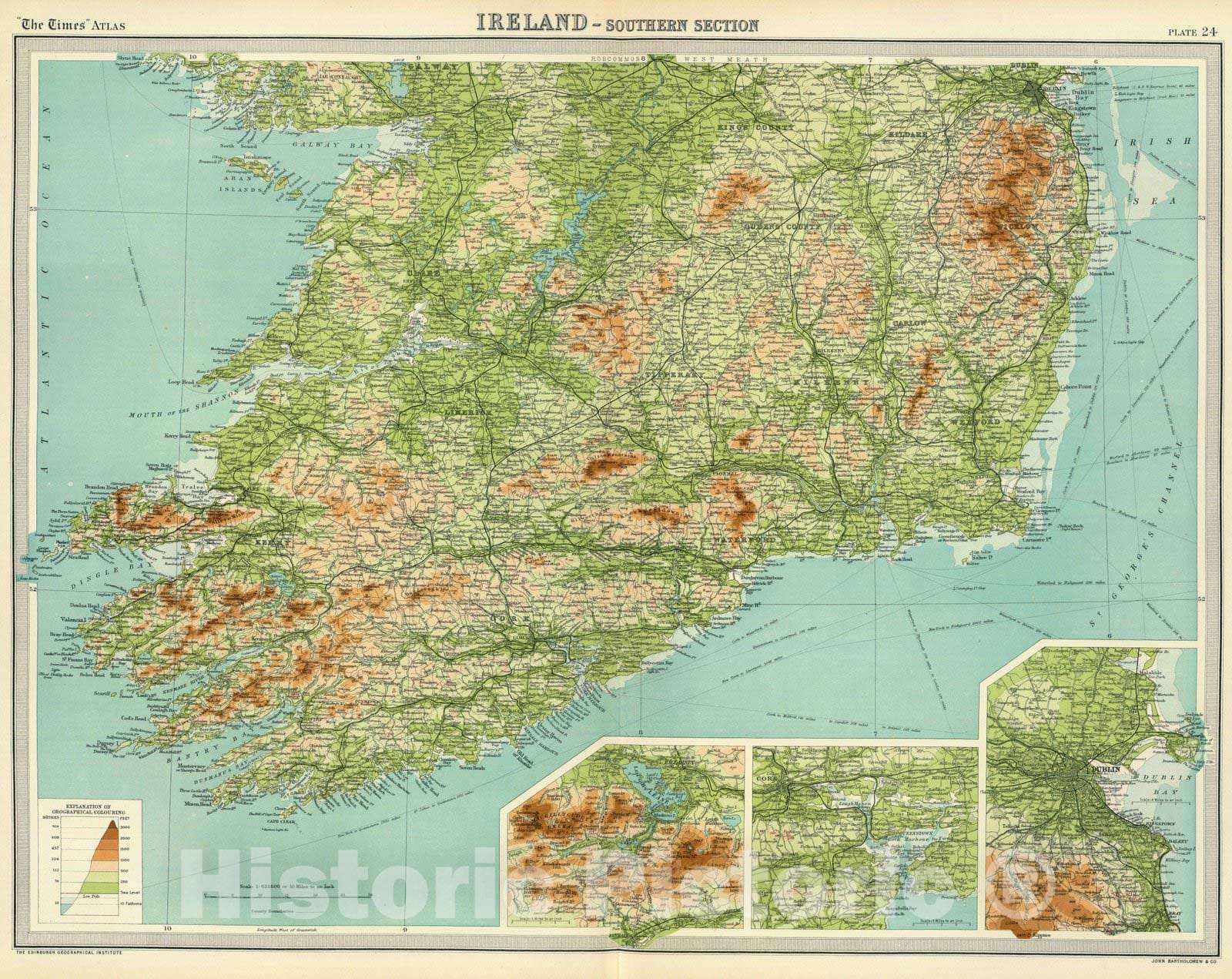 Historic Map : 1922 Ireland - southern section. - Vintage Wall Art