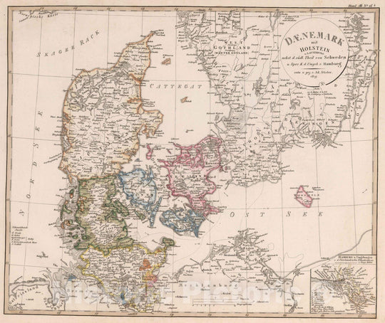 Historic Map : Denmark, 1819 Daenemark mit Holstein u. Lauenburg , Vintage Wall Art