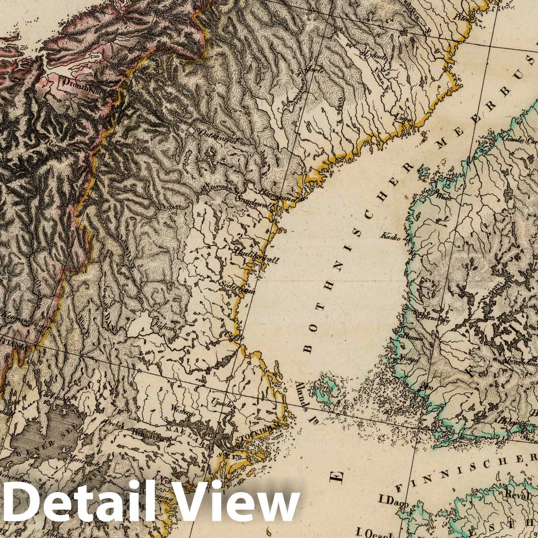 Historic Map : Norway; Denmark; Sweden; Finland, North Sea 1824 Laender an der Ostsee. , Vintage Wall Art