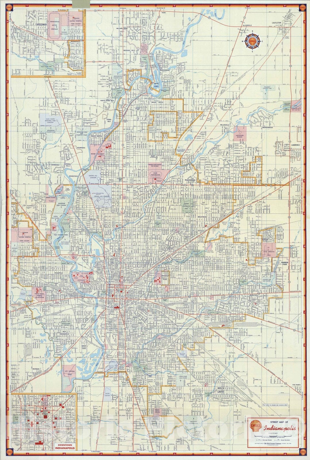 Historic Map : National Atlas - 1956 Shell Street Map of Indianapolis. - Vintage Wall Art