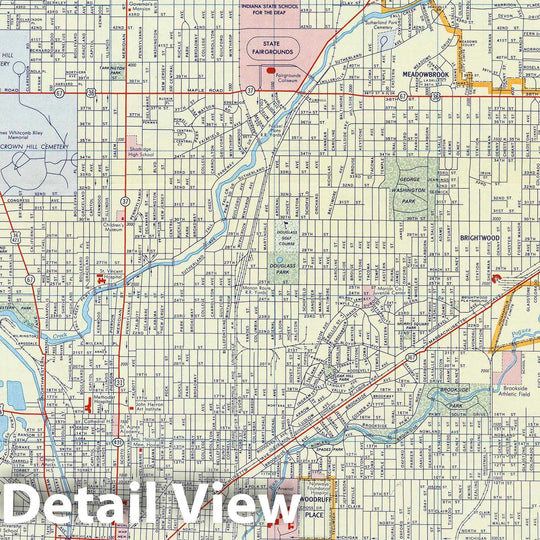 Historic Map : National Atlas - 1956 Shell Street Map of Indianapolis. - Vintage Wall Art