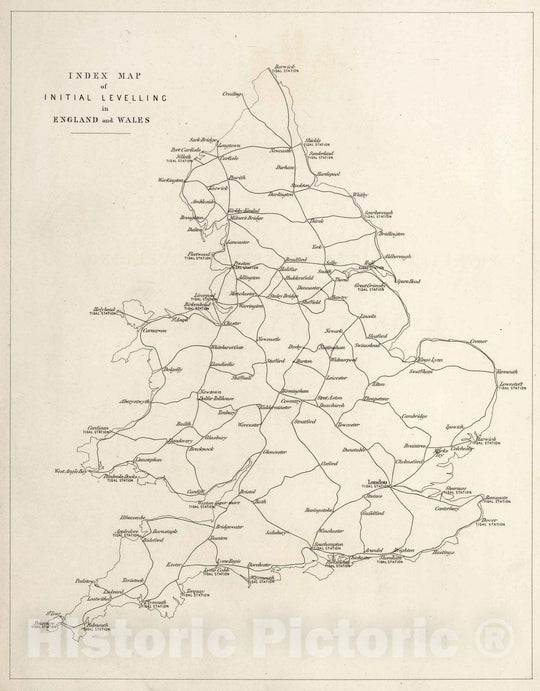 Historic Map : Survey Book - 1861 Index map of initial levelling in England and Wales - Vintage Wall Art