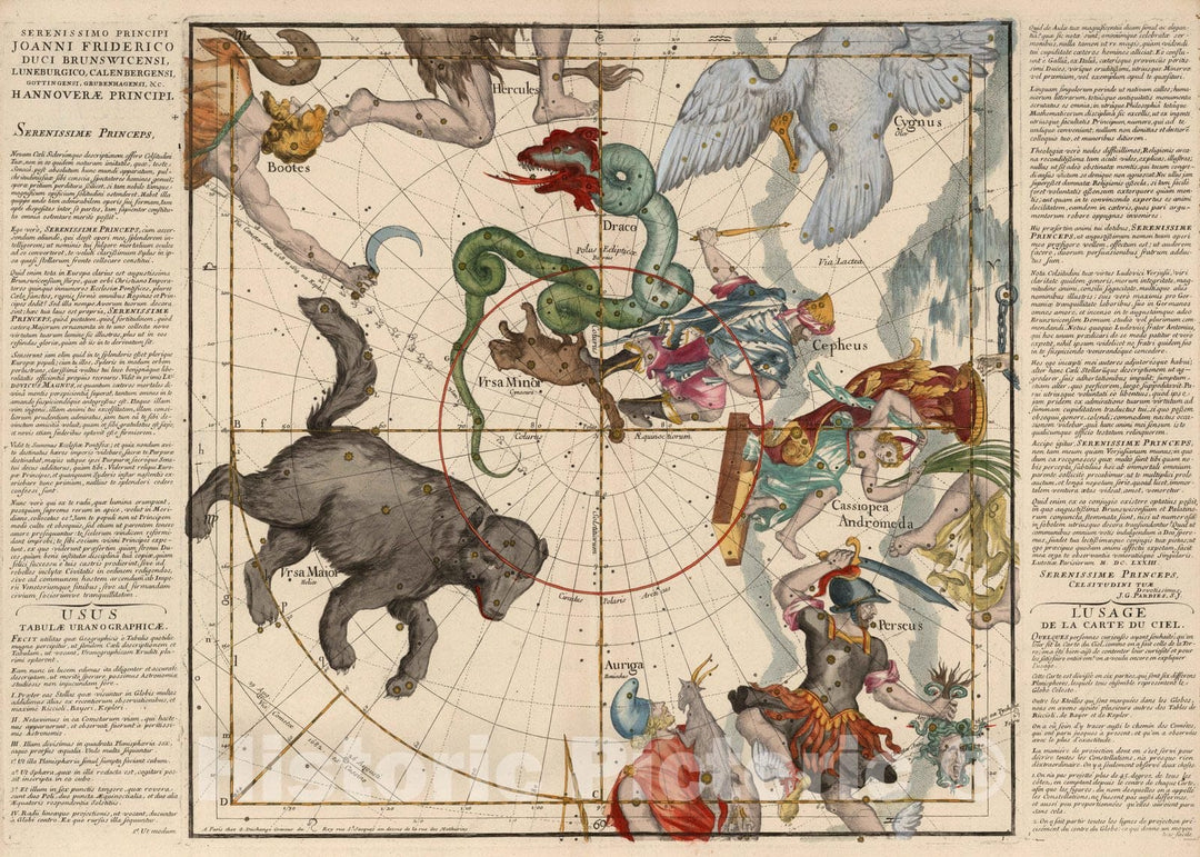 Historic Map : Celestial Atlas - 1693 Plate 1: Ursa Major, Ursa Minor, Perseus, and other constellations. - Vintage Wall Art