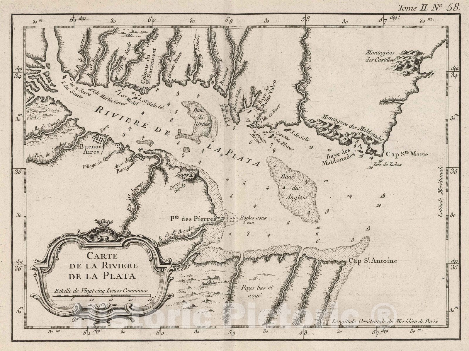 Historic Map : Paraguay; Argentina , Buenos Aires (Argentina), 1764 Carte de la riviere de La Plata. , Vintage Wall Art