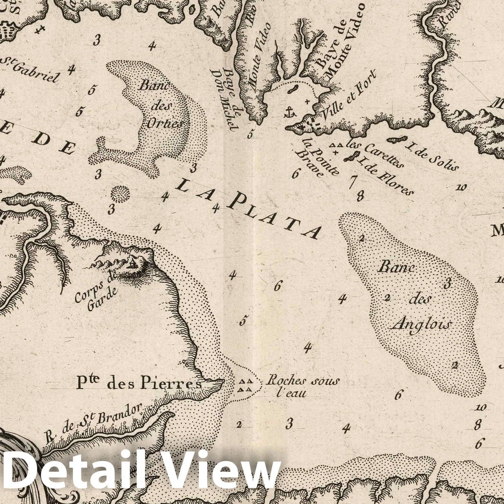 Historic Map : Paraguay; Argentina , Buenos Aires (Argentina), 1764 Carte de la riviere de La Plata. , Vintage Wall Art