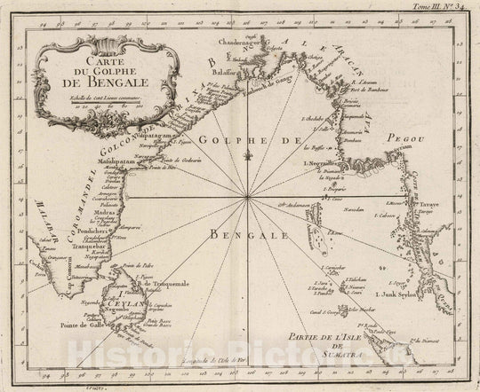 Historic Map : India; Bangladesh, 1764 Carte du Golphe de Bengale , Vintage Wall Art