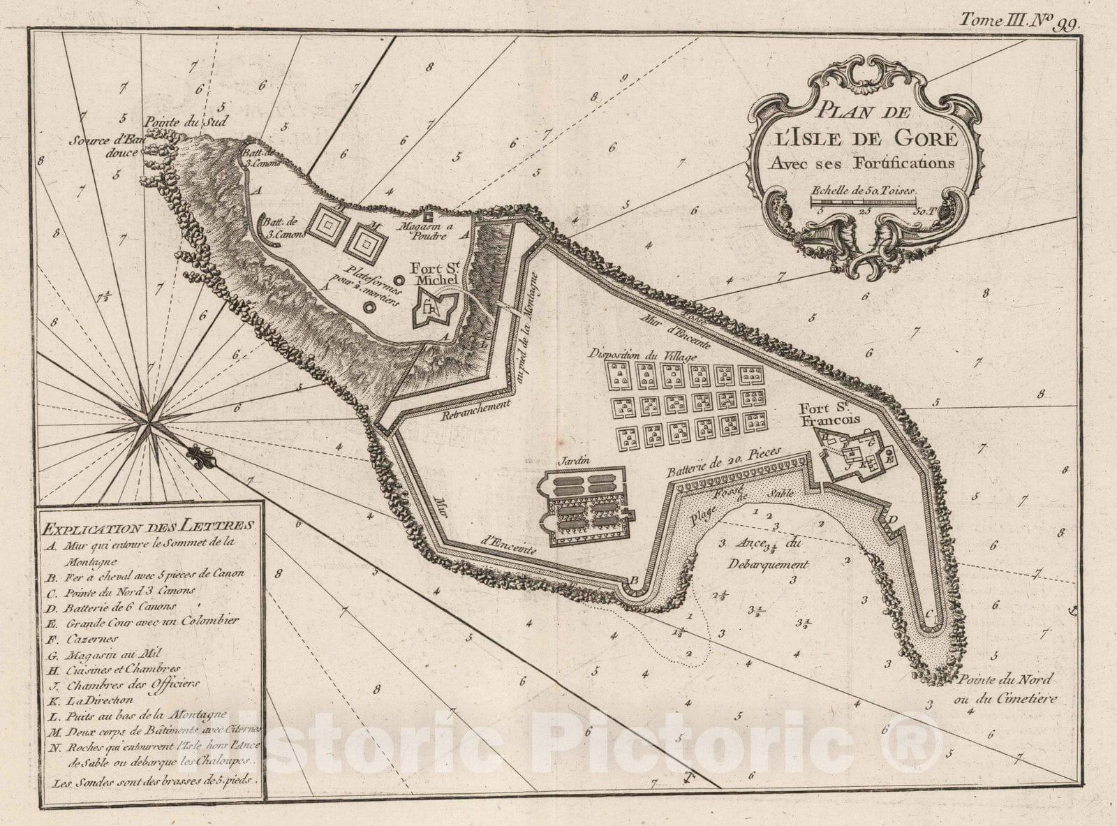 Historic Map : Senegal, , Africa 1764 Plan de l'Isle de Gore avec ses Fortifications , Vintage Wall Art