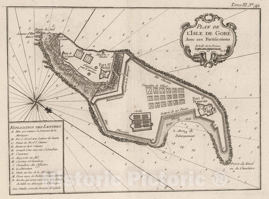 Historic Map : Senegal, , Africa 1764 Plan de l'Isle de Gore avec ses Fortifications , Vintage Wall Art