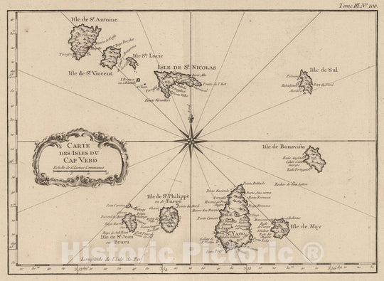 Historic Map : Cape Verde Islands, Africa 1764 Carte des Isles du Cap Verd , Vintage Wall Art