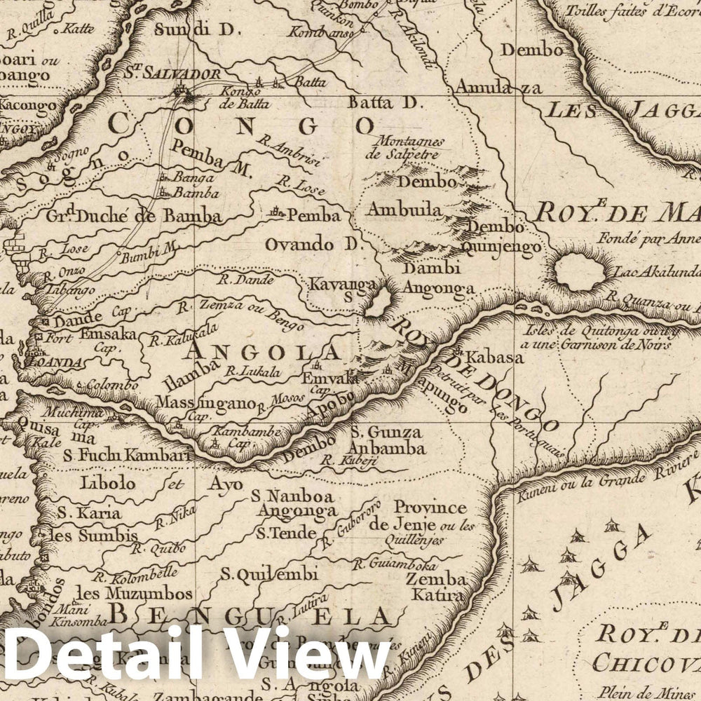 Historic Map : Congo; Angola, Africa, Central 1764 Carte des Royaumes de Congo, Angola et Benguela avec les pays Voisins,Tire de l'Anglois , Vintage Wall Art