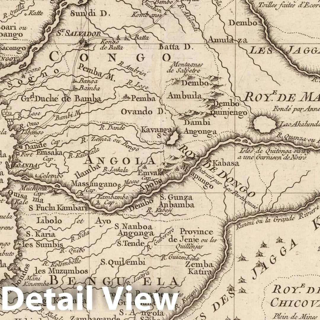 Historic Map : Congo; Angola, Africa, Central 1764 Carte des Royaumes de Congo, Angola et Benguela avec les pays Voisins,Tire de l'Anglois , Vintage Wall Art