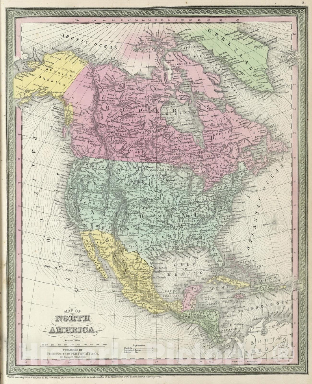 Historic Map : 1855 Map of North America : Vintage Wall Art