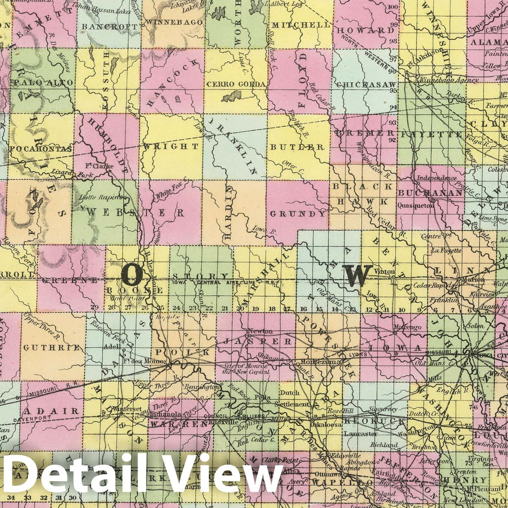 Historic Map : 1855 A new map of the State of Iowa - Vintage Wall Art