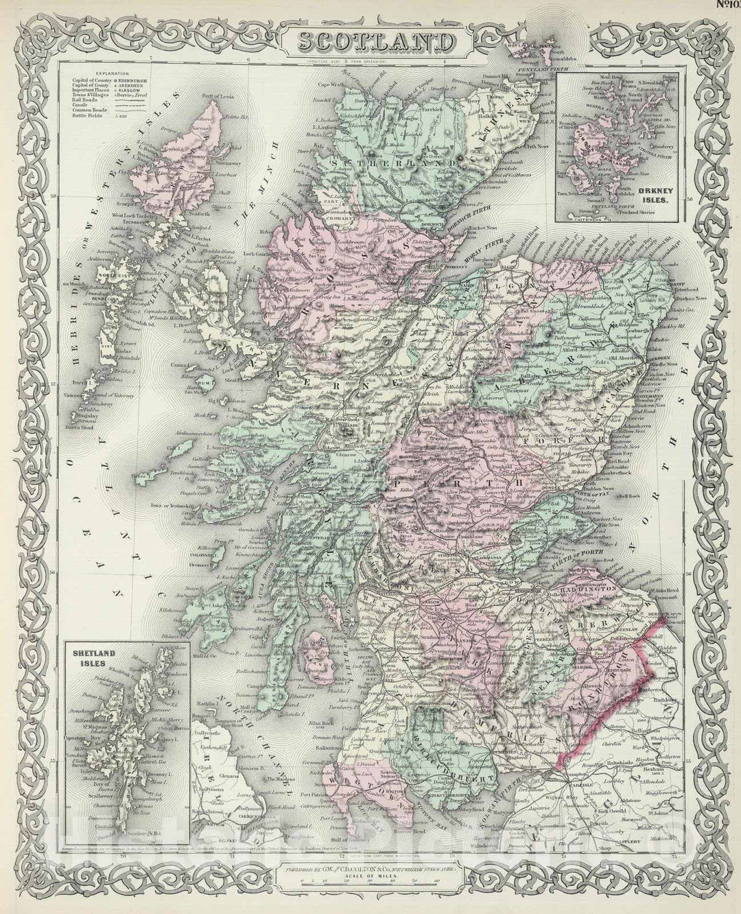 Historic Map : 1874 Scotland. - Vintage Wall Art