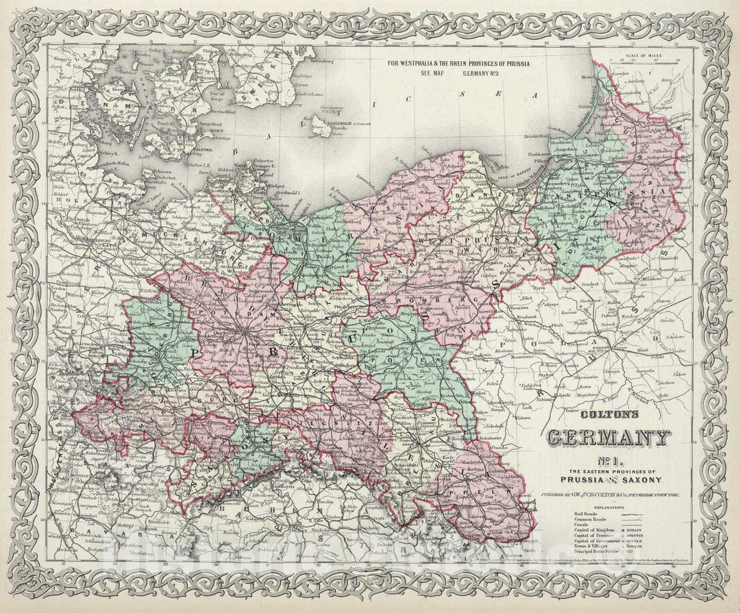 Historic Map : 1874 Germany, Prussia and Saxony. - Vintage Wall Art