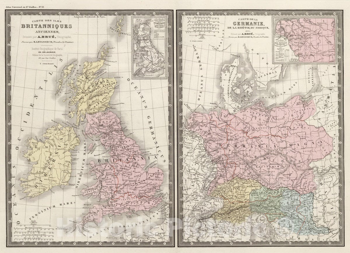 Historic Map : Great Britain; Germany; Poland; Slovenia, 1875 Iles Britanniques et Germanie Anciennes. , Vintage Wall Art