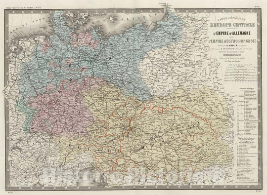 Historic Map : Germany; Poland; Austria; Czech Republic, 1875 Europe Centrale. , Vintage Wall Art