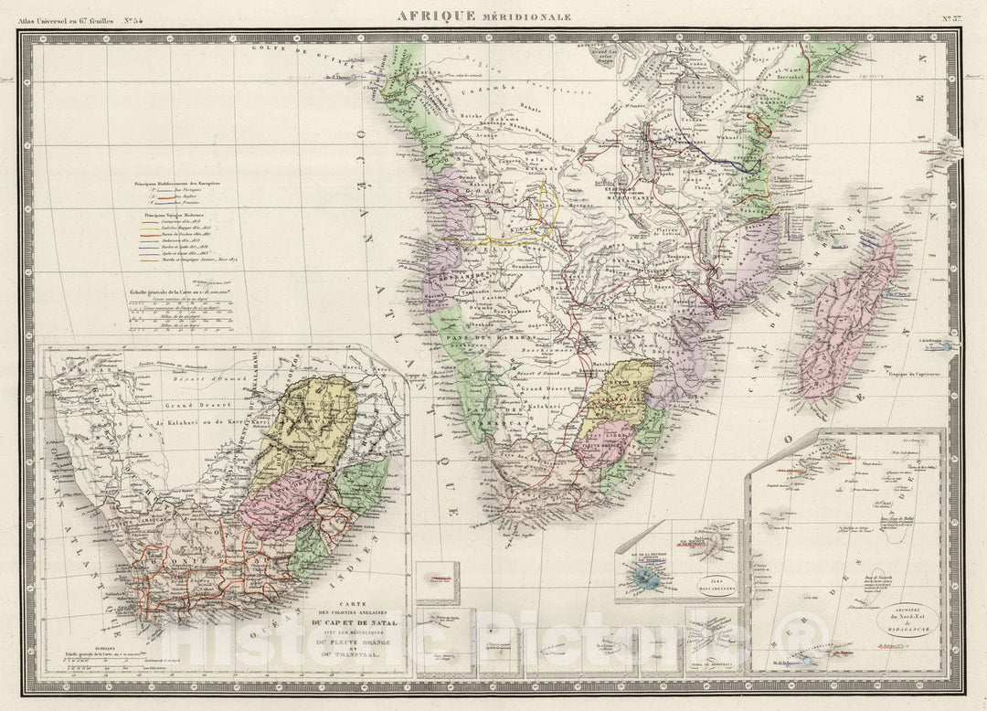 Historic Map : Madagascar, Southern Africa 1875 Afrique partie Sud. , Vintage Wall Art