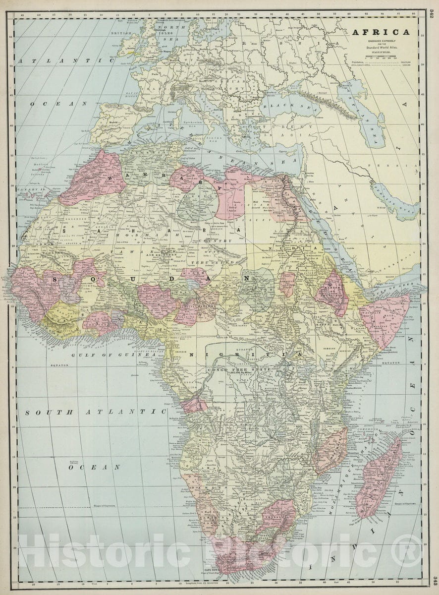 Historic Map : 1889 Africa. - Vintage Wall Art