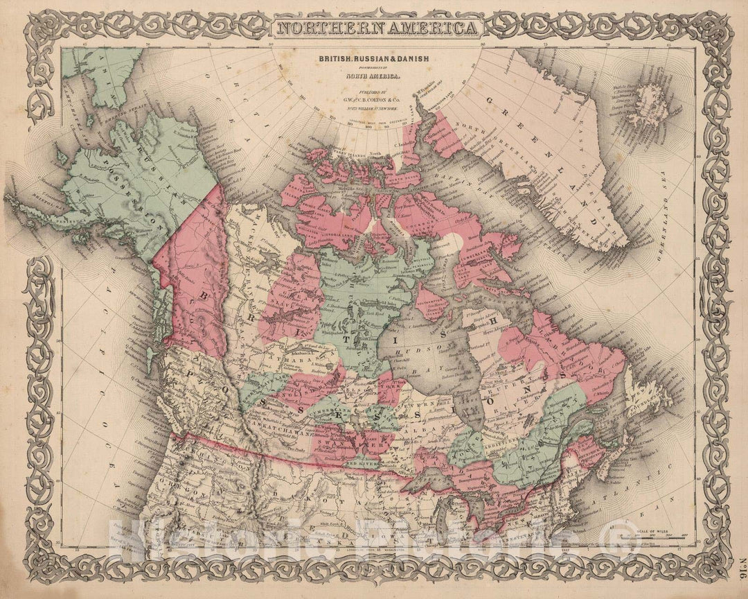 Historic Map : 1866 Northern America, British, Russian and Danish Possessions in North America. - Vintage Wall Art