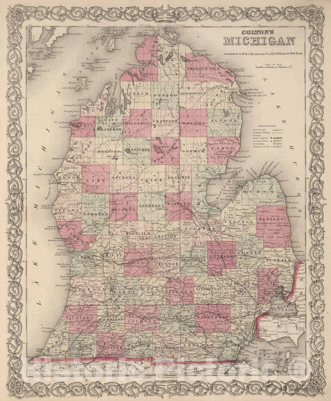 Historic Map : 1866 Michigan (southern). - Vintage Wall Art