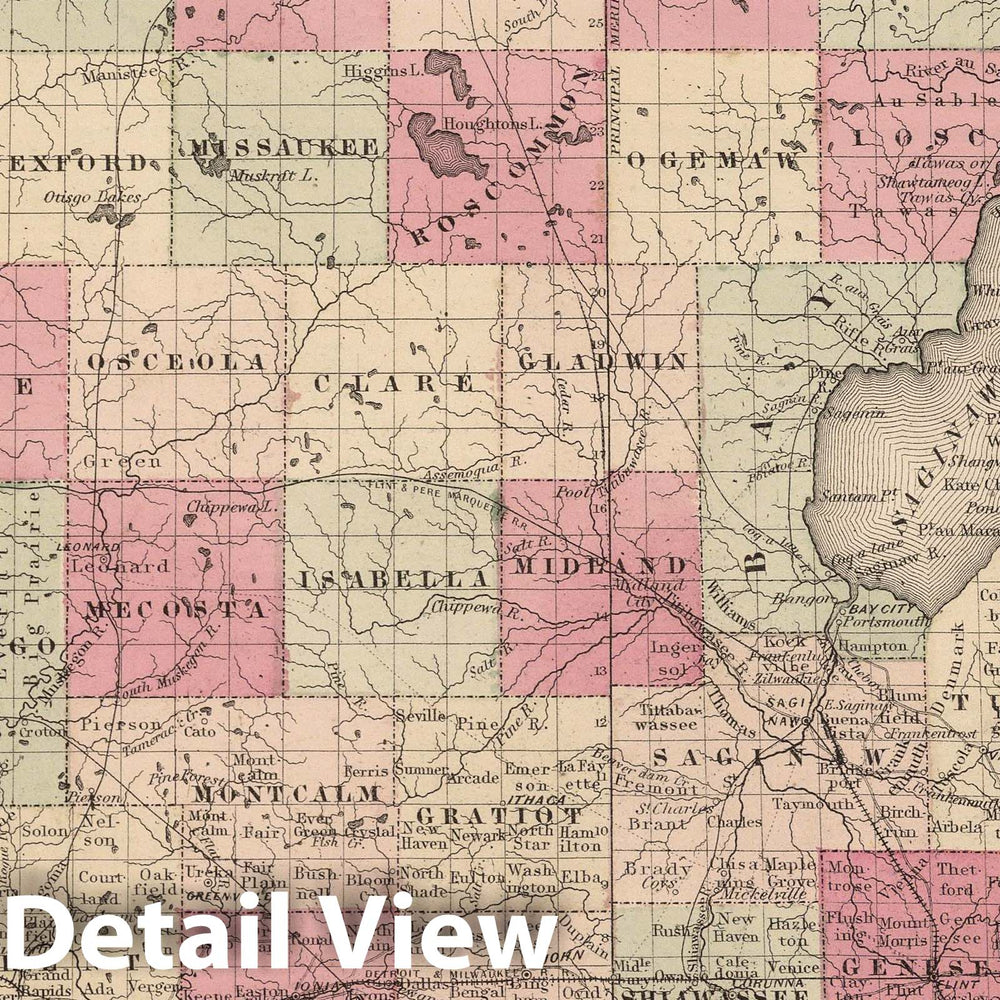 Historic Map : 1866 Michigan (southern). - Vintage Wall Art