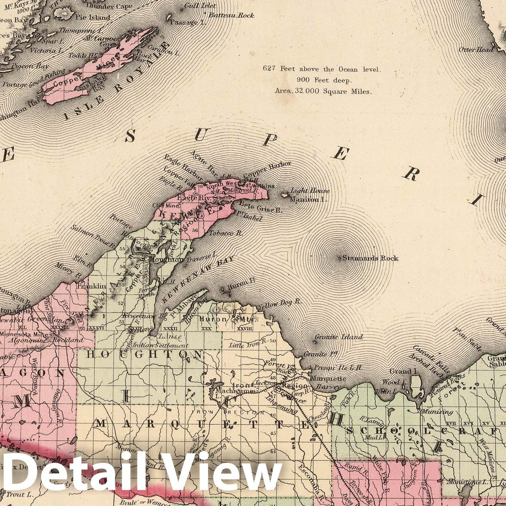 Historic Map : 1866 Northern Michigan and Lake Superior. - Vintage Wall Art