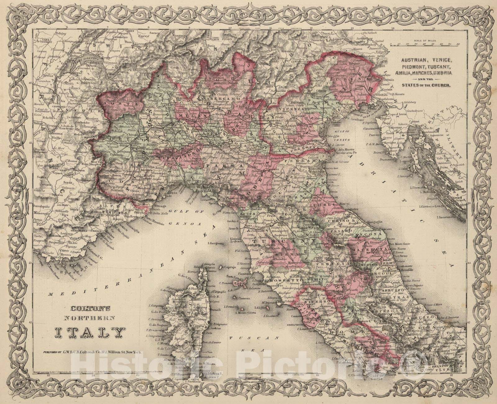 Historic Map : 1866 Northern Italy. - Vintage Wall Art