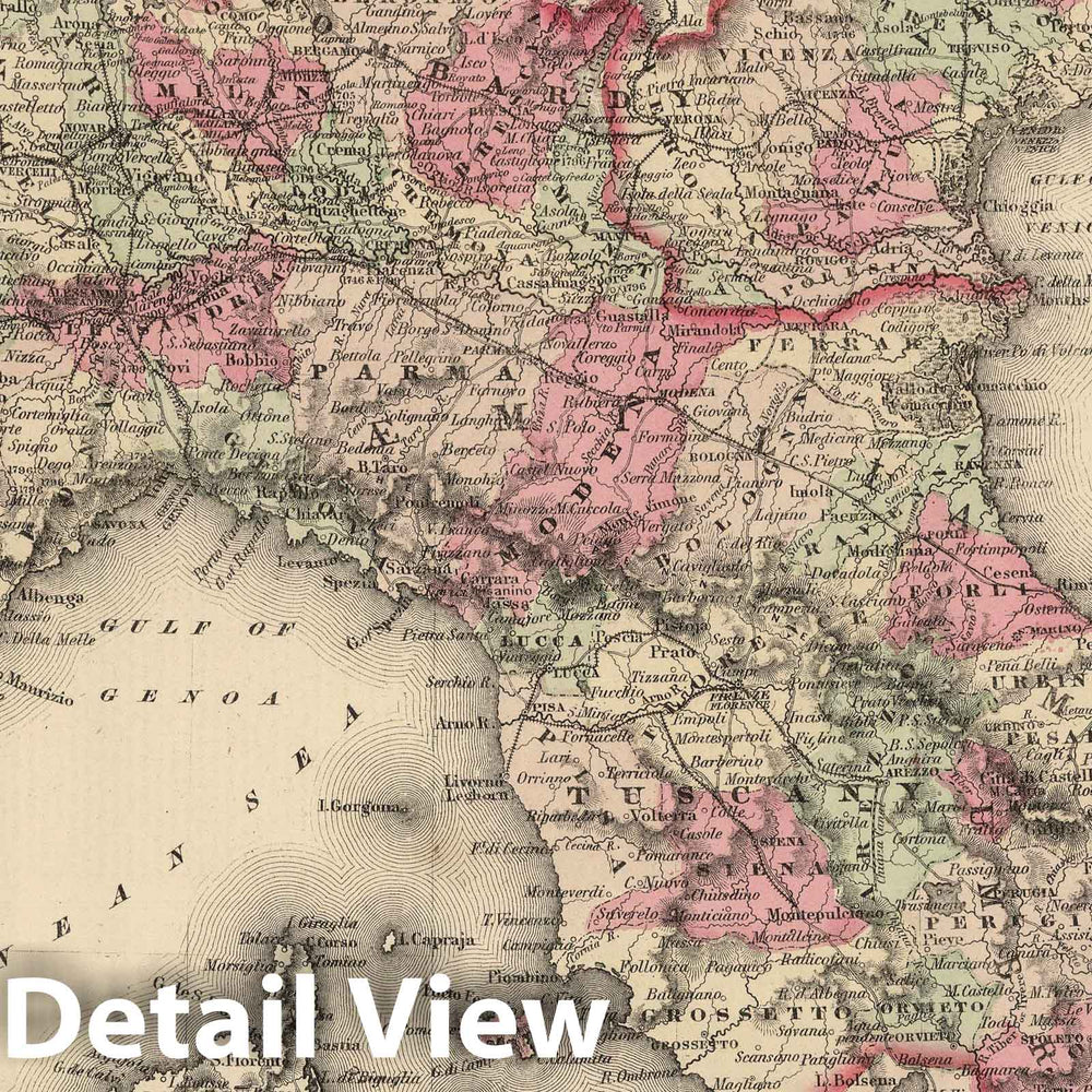 Historic Map : 1866 Northern Italy. - Vintage Wall Art