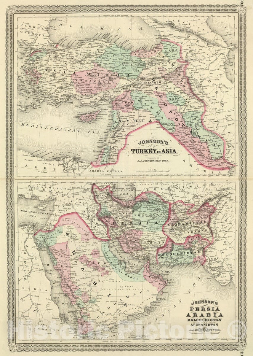 Historic Map : 1886 Turkey in Asia, Persia, Arabia, Beloochistan (Pakistan), and Afghanistan. - Vintage Wall Art