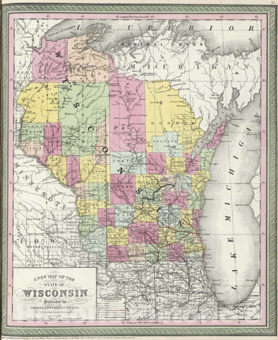 Historic Map : 1855 A new map of the State of Wisconsin - Vintage Wall Art