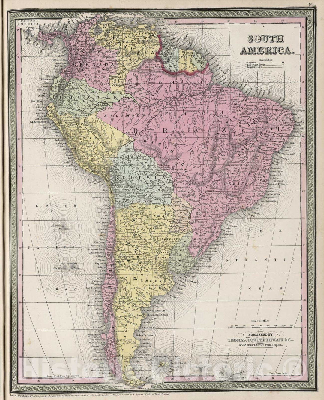 Historic Wall Map : 1855 South America - Vintage Wall Art