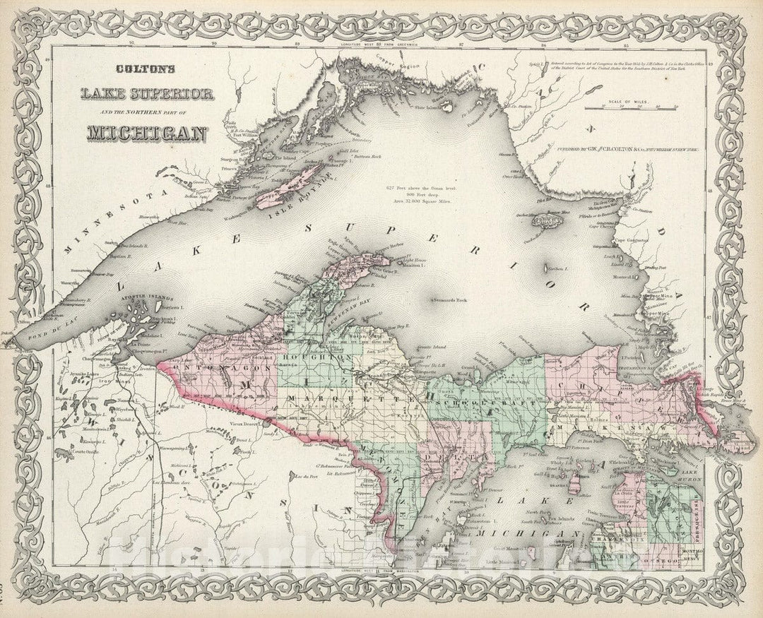 Historic Map : 1874 Lake Superior and the Northern Part of Michigan. - Vintage Wall Art