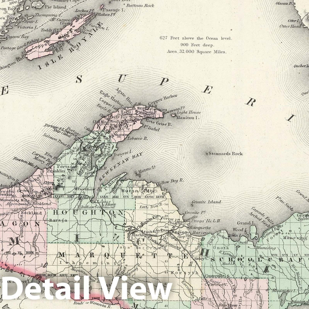 Historic Map : 1874 Lake Superior and the Northern Part of Michigan. - Vintage Wall Art