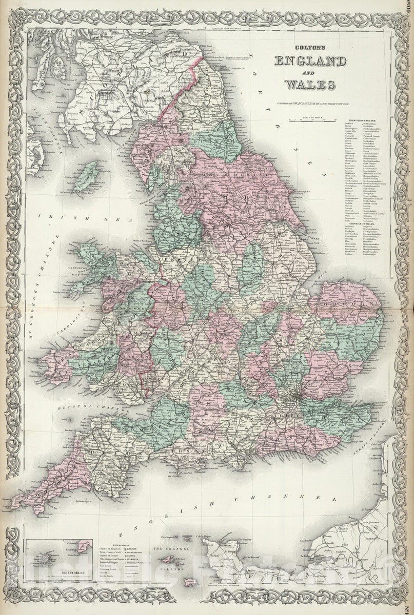 Historic Wall Map : 1874 England and wales. - Vintage Wall Art