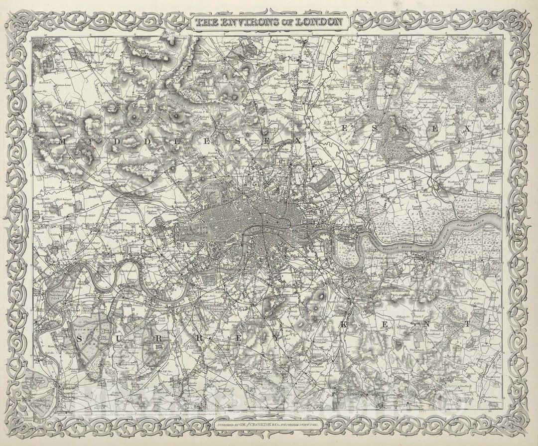 Historic Map : 1874 Environs of London. - Vintage Wall Art