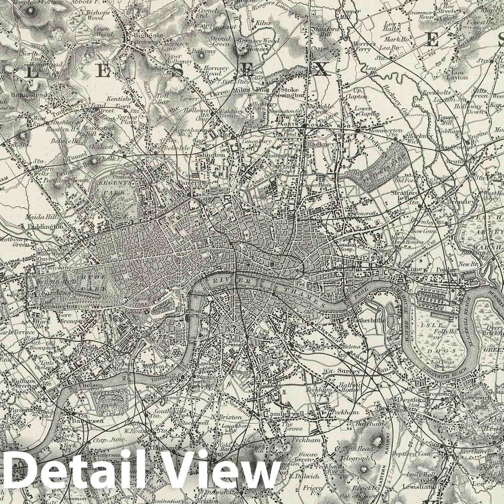 Historic Map : 1874 Environs of London. - Vintage Wall Art