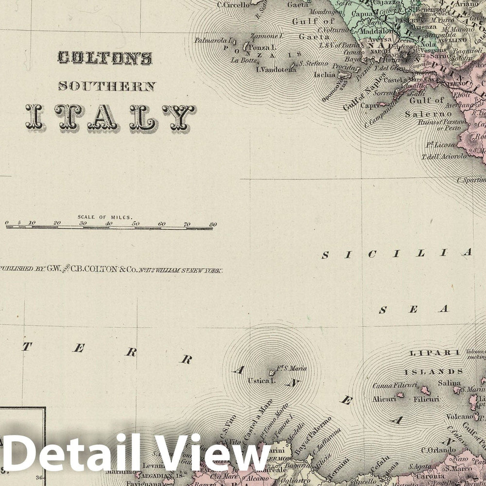 Historic Map : 1874 Southern Italy. - Vintage Wall Art