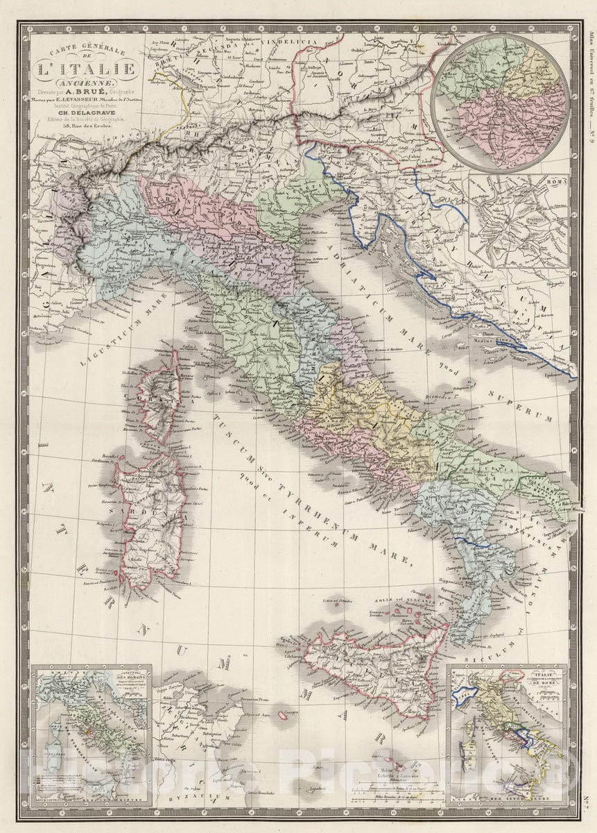 Historic Map : Italy, 1875 Italie Ancienne. , Vintage Wall Art