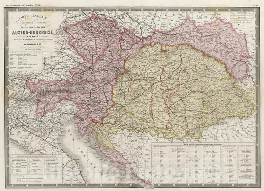 Historic Map : Croatia; Austria; Czech Republic; Hungary, 1875 Autriche, Hongrie. , Vintage Wall Art