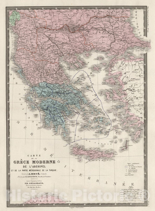 Historic Map : Greece; Crete, 1875 Grece Moderne, Archipel, Albanie, Macedoine. , Vintage Wall Art