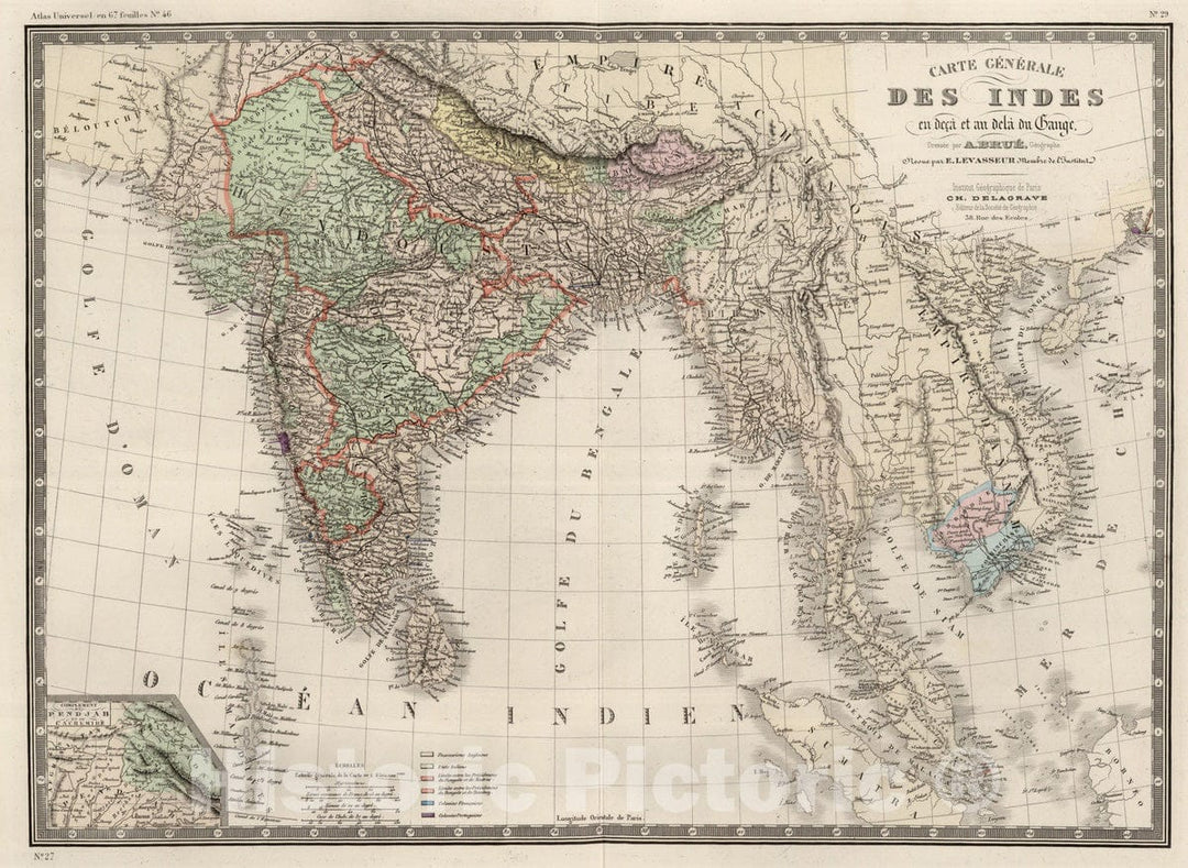 Historic Map : India; Bangladesh; Myanmar; Vietnam, 1875 Inde. , Vintage Wall Art