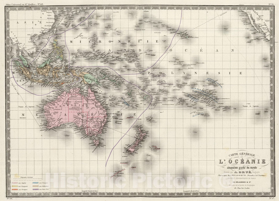 Historic Map : Oceania, Pacific 1875 Oceanie. , Vintage Wall Art