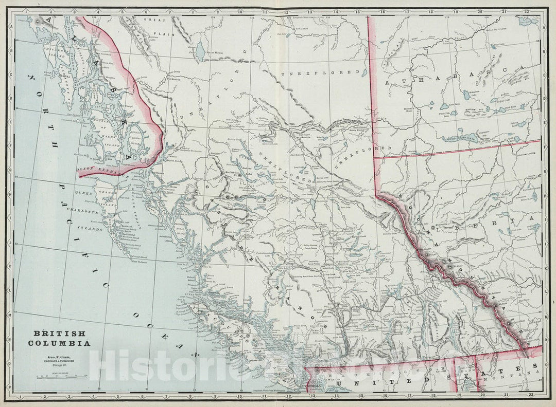 Historic Map : 1889 British Columbia. - Vintage Wall Art