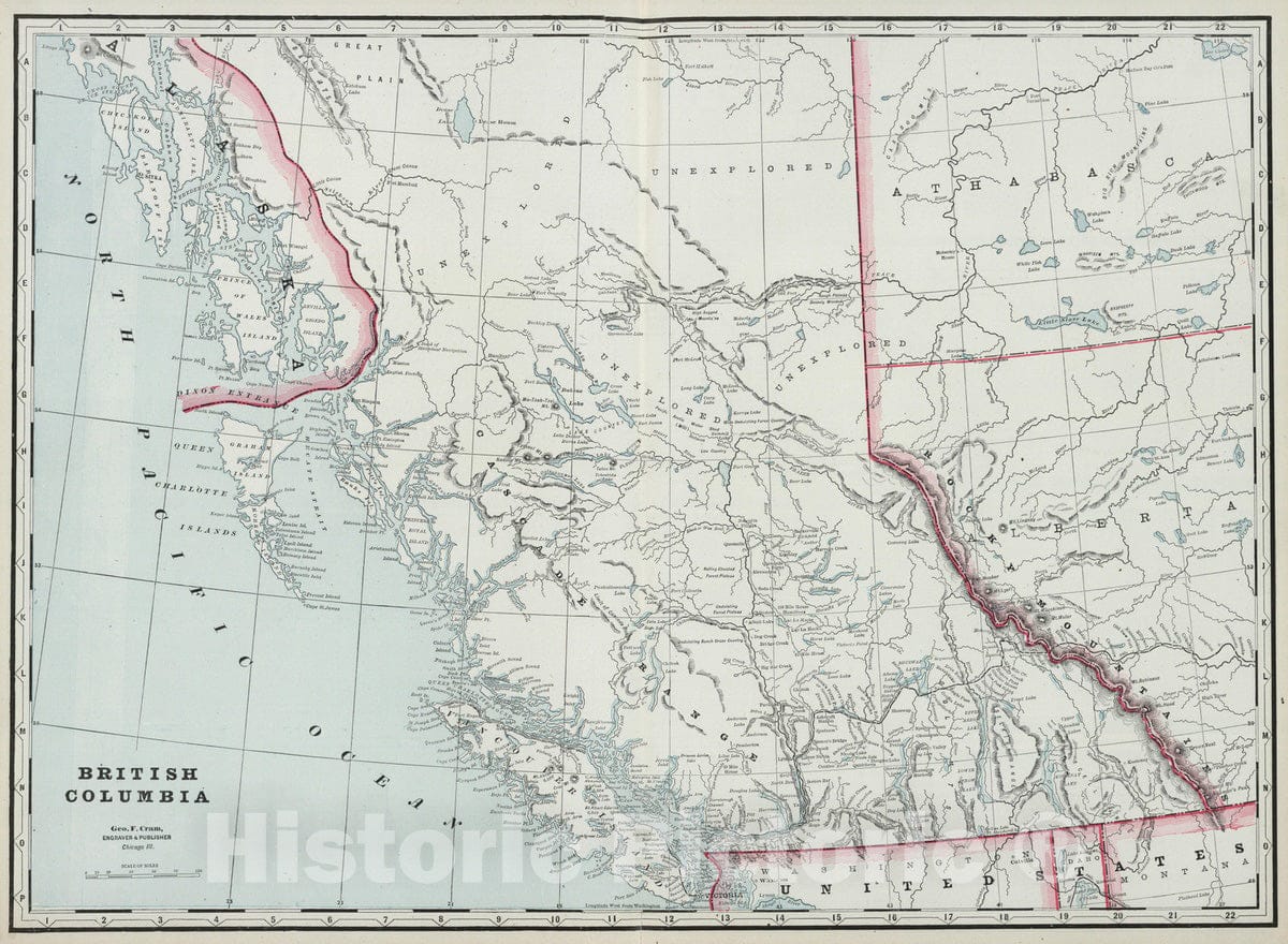 Historic Map : 1889 British Columbia. - Vintage Wall Art