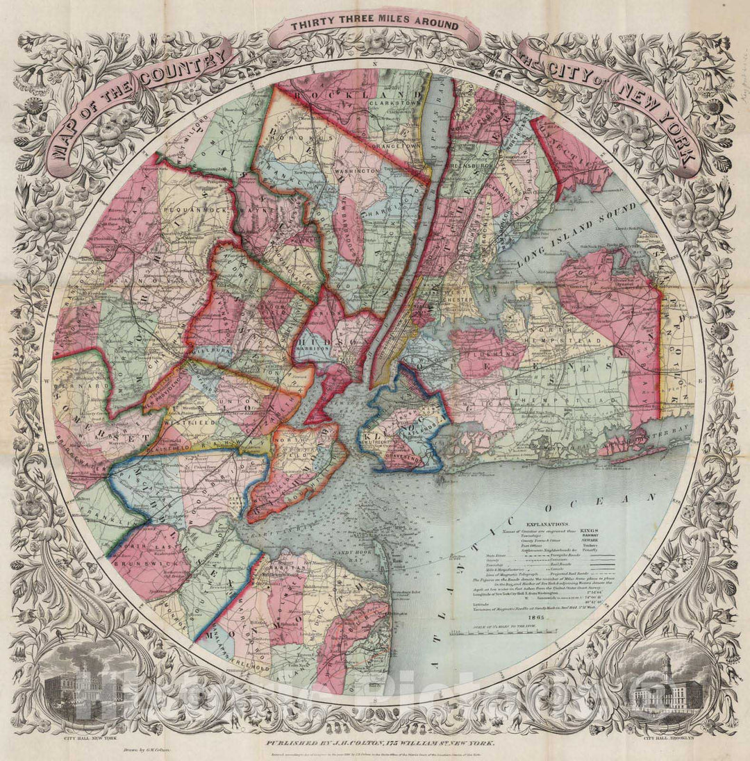 Historic Map : 1865 City Of New York - Vintage Wall Art